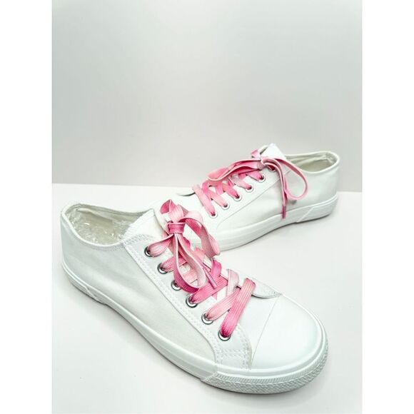 BP Canvas Sneakers Womens Size 6.5 White Pink Lace Up Casual Shoes - Picture 6 of 8
